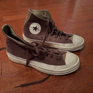 2 Tone Beige Corduroy Converse High Tops Sz 5 (Women's 7)